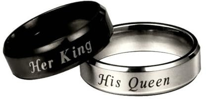 Calefee Ringe Paare 2 Set Edelstahl, Eheringe Paarpreis mit Gravur Ring Her King His Queen, Damen Größe 62 und Herren Größe 57