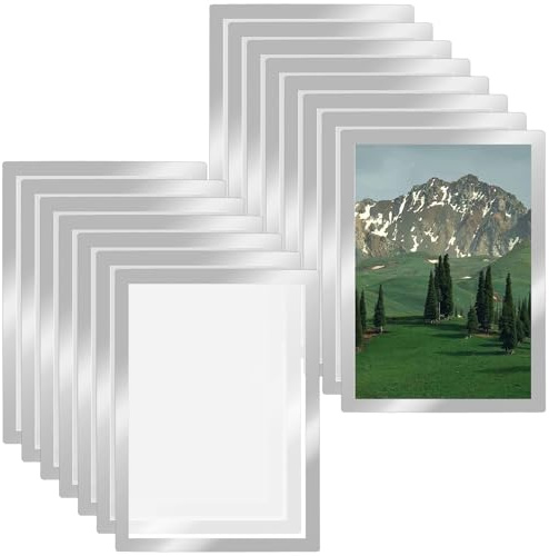 FUNSUEI 15 Stück Magnetrahmen A4 Selbstklebend, Magnetische Bilderrahmen Silber, Info Rahmen Magnetisch Diamond Painting Rahmen für Wandmontage Photos, Informationsrahmen
