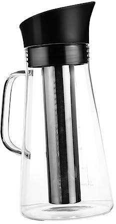 PAMINGONO Glas Hitzebeständige Groß Kaffeekanne, mit Filter, 1 Stück | Edelstahl und Glasausführung, Kalt Brühbar, Silberne Optik, Feine Verarbeitung, Leicht zu Reinigen, Langlebig