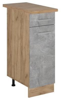 Vicco Küchenunterschrank R-Line, Schubladenschrank für die Küche, Beton, 30 cm, AP Eiche