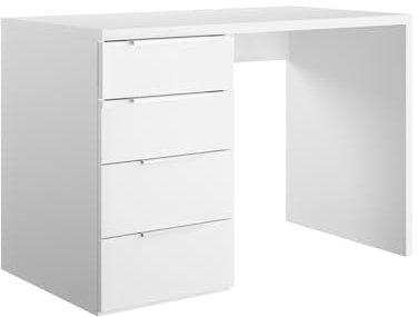 AVANTI TRENDSTORE - Paciano - Schreibtisch aus laminiertem Holz in der Farbe Weiß Hochglanz mit 4 Schubladen. Maße LAP ca. 110x75,4x59,6cm