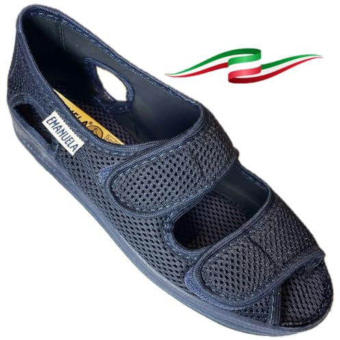 EMANUELA Sandali ciabatte pantofole donna regolabili con strappi tessuto alveare forato traspirtante Made in italy (blu alveare, Sistema Taglie Calzature EU, Adulto, Donna, Numero, Media, 38)