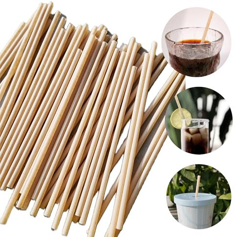 400 pailles jetables en bagasse, 21cm de paille droite plate, 5.5mm de diamètre, paille en canne à sucre, biodégradable, pour fête, jus, cuisine,club (400)