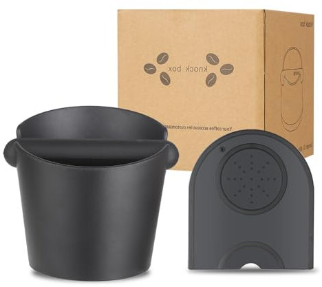 Abklopfbehälter für Siebträger, Knock Box mit Abnehmbarer Abklopfskeule, Kaffeesatz Abschlagbehälter Siebträger Zubehör, mit Kaffee Tamper Matte Silikon und 10 Recyclingbeuteln