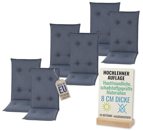 Pillows24 Hochlehner Auflagen 6er Set 120x50x8cm, Wasserabweisend & UV-fest