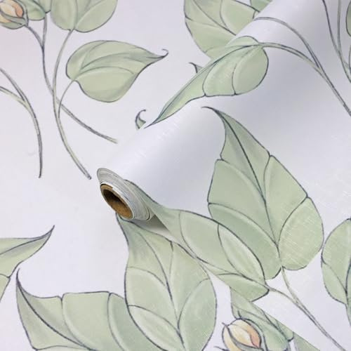 ConCus-T Botanical Self Adhesive Wallpaper, Light Green, 44.5 x 600CM | Textured Sticky Back Vinyl Leaf Design Peel and Stick for Kitchen Bathroom Bedroom