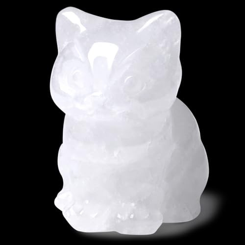 Sahoottie Bergkristall Katze Figur Weiße Katzen Deko Bergkristall Deko Figuren Geschenke für Katzenliebhaber Katze Geschenk Kristalle Glückskatze