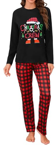 Uniexcosm Women's Long Pyjama Set Sleepwear with Checked Trousers, Ta, S