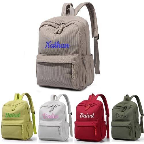 Personalisierter bestickter Rucksack, personalisierter Cord-Rucksack für Mädchen/Jungen mit Namen, Schultasche, Monogramm-Buchtasche für Kinder, Geburtstag/Weihnachten, Kindergeschenk