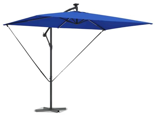 vidaXL Cantilever Banana Parasol Blue 294 x 200 x 254 cm, Adjustable Outdoor Shade Solution, Modern Cantilever Umbrella, Wind-Resistant Garden Parasol for Summer Relaxation