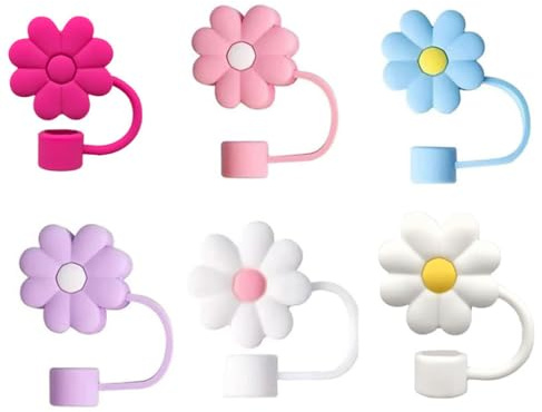 6Pcs Stanley Cup Accessories, Flower Straw Covers Toppers, Silicone Straw Topper, Straws Cover Cap for Stanley Cup 10mm 0.4in Straws