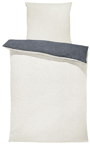 one-home Winter Bettwäsche Biber Meliert Baumwolle Flanell Kuschelig Flauschig Warm Weich Modern, Größe:2 teilig 155x220 cm, Farbe:Natur beige/anthrazit
