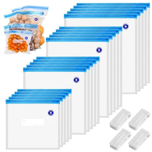 20 Stück Vakuumbeutel Lebensmittel Wiederverwendbar, Sous Vide Beutel | 4 Größen Filament Vakuumbeutel mit 4 Dichtungsklammern Wiederverwendbare Vakuum für Lebensmittelaufbewahrung und Vakuumgaren