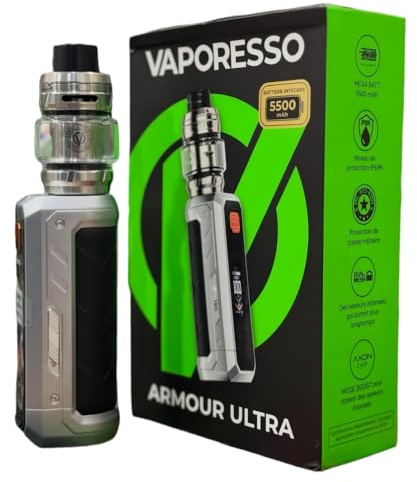 For Vaporesso Armour Ultra Kit 100 W Box Mod (Argent titane) Batterie 5500 mAh | 6 ml Atomiseur iTANK T Réservoir | Résistance double mesh GTi 0,2 Ω/0,4 Ω | Écran TFT 0,96 Original - No Nicotine