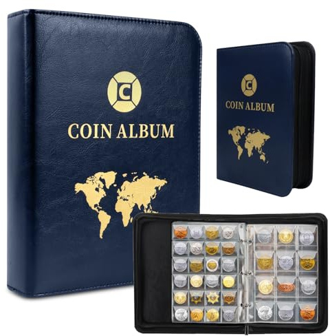 Album Monete da Collezione 600 Tasche,Raccoglitore Monete 2 Euro 3.5 * 3.5 cm/4.5 * 4.5 cm,Libro Porta Monete Trasparente,Coin Album 30 Pagine 25.8x20 cm