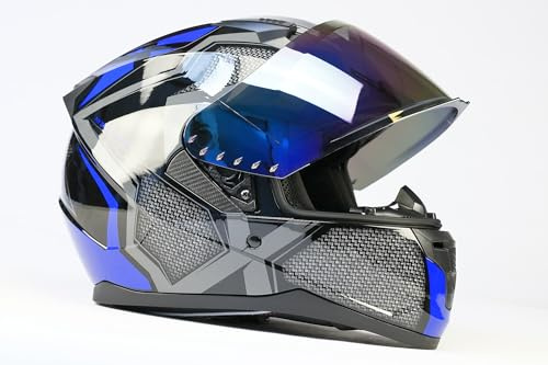 BNO X6 Motorradhelm Integralhelm – sportlicher Helm, mit Belüftung & Ratschenverschluss – waschbares Innenfutter – Größen S bis XL – Schwarz/Blau