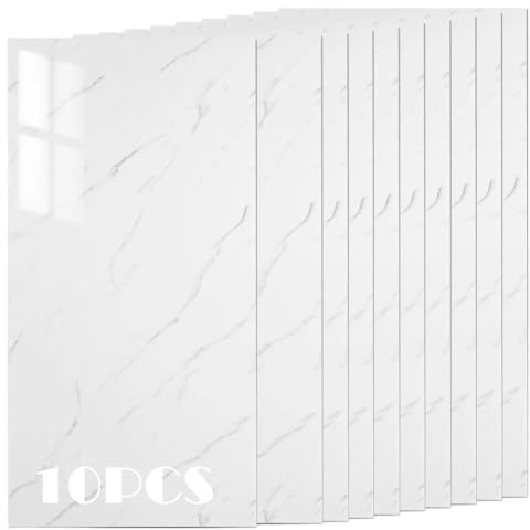 Vinilo Autoadhesivo de Mármol PET 3D Efecto Hormigón | Panel Impermeable para Azulejos Cocina y Baño, Pared y Suelo, Antideslizante Mate, Protección Salpicaduras - 30x60 cm, 10 Piezas（Blanco）