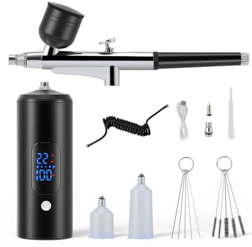 Airbrush-Kit mit Kompressor, Komplett Kabellos & Akku, Airbrush-Set mit 3 Stufen bis 38 PSI, für Kuchen, Nägel, Modellbau und Körperbemalung (Schwarz)