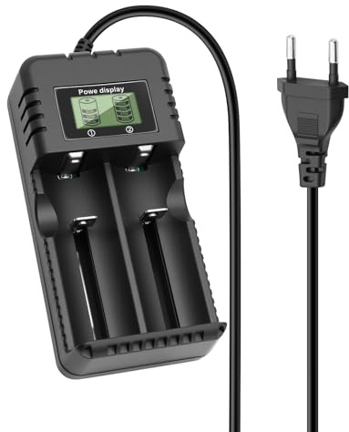 Jaxiyun Chargeur de Batterie à LCD, Chargeur de Batterie Li-ION 2 Fentes avec Charge Rapide Intelligente Compatible avec Une Variété de Batteries Li-ION 3,7 V 26650/18650/14500/16340 (2 Fentes)