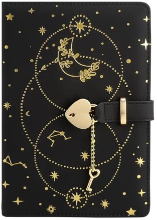 Journal Intime avec Cadenas A5, Carnet avec Clé Cœur Couverture en Similicuir PU Papier 80g carnet secret Idéal pour Filles, Femmes, École, Voyage ou Cadeau Anniversaire noir