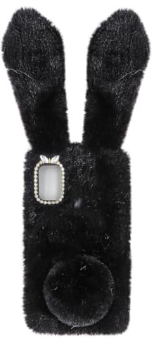Kisangel 3D Kaninchen Handyhülle A21S mit Flauschigem Plüsch TPU Basis Strass Kamerarahmen Kratzfest und Warm Geeignet für Alltag und Freizeit Mädchen und Frauen Schwarz