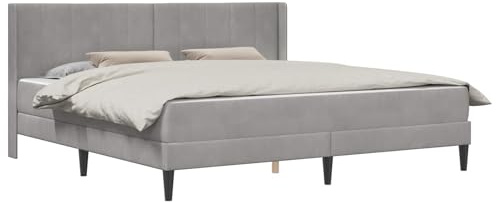 vidaXL Bettrahmen mit Matratze Hellgrau 180 x 200 cm Samt, Modernes Schlafzimmermöbel, Rechteckiges Bettgestell, Moderner Samt, Komfortable plüschige Matratze, Elegantes Design, Minimalistischer Stil