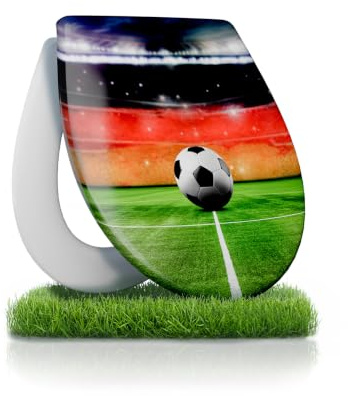 Calmwaters® WC Sitz Fußball mit Absenkautomatik, Toilettendeckel Motiv Halbzeitpause, antibakterielles Duroplast, leichte Montage, bis 250kg, Made in EU, Klobrille abnehmbar