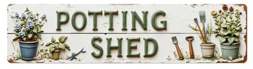 Potting Shed Garden Tools Plants Tin Sign Vintage Metal Sign Home Bar Garden Indoor & Outdoor Wall Decor Retro Metal Poster 4x16 Inch