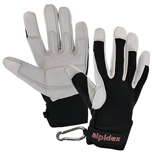 ALPIDEX Universal Allzweck Handschuhe aus Echtleder für Damen und Herren Multifunktional Klettersteig Hobby Garten, Größe:S, Farbe:Wild Black