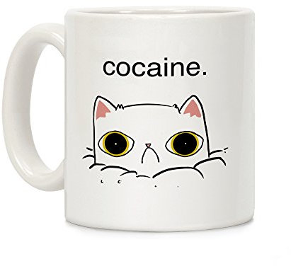 LookHUMAN Kitty! No Cocaine!! Kaffeetasse aus Keramik, 325 ml, Weiß