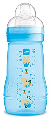 MAM MAM Easy Active, 2-4 Monate, 270 ml, mit Sauger 2 mit mittlerem Durchfluss aus Silikon, leicht zu halten, leicht zu reinigen, leuchtendes Blau, 1 Stück