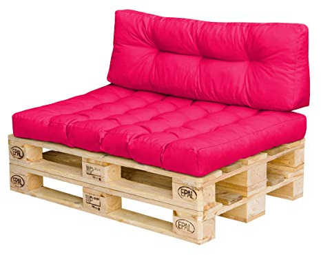 Royal Schneider Palettenkissen Set Palettensofa Palettenpolster Sitzkissen Rückenkissen 120x80cm, 2er Set, 500-50 Himbeere