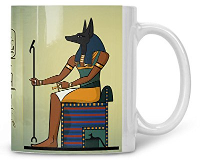 Ägypten Tasse Anubis Horus Isis Bastet Hathor Seth Ägypten Geschenk personalisiert mit Namen in Hieroglyphen (Anubis, weiß)