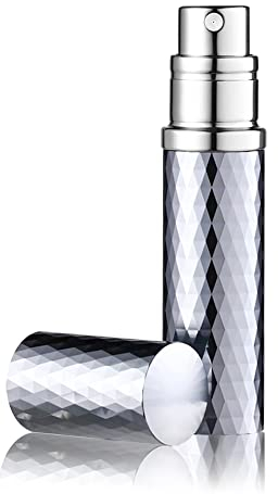 Atomizador de perfume recargable, botellas de perfume de tamaño de viaje de 5 ml, a prueba de fugas, elegante dispensador portátil para mujeres y hombres, diseño dimond (gris)