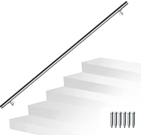 Joparri Corrimano in acciaio inox, ringhiera da parete, per scale, 160 cm, Ø 42 mm, per interni ed esterni con supporti a parete, materiale di montaggio