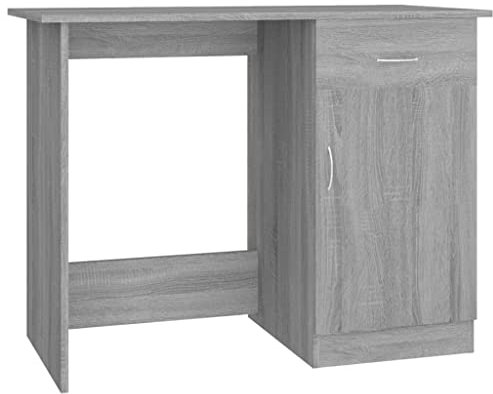 vidaXL Escritorio Cajón Mueble Oficina Dormitorio Mesa Estudio Ordenador Almacenamiento Estante de Madera Contrachapada Gris Sonoma