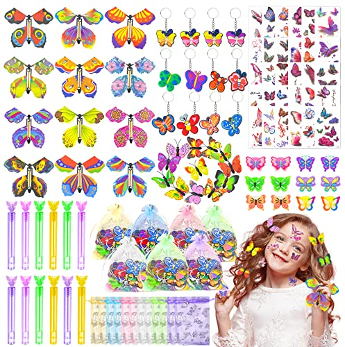 Moltby 102 Stück Party Mitgebsel Kindergeburtstag Mädchen, Schmetterling Kindergeburtstag Gastgeschenke Mädchen, Magischer Fliegender Schmetterling Schlüsselanhänger Deko Mitbringsel Kindergeburtstag