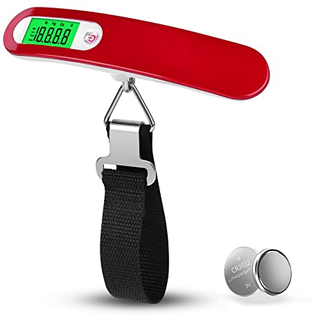 Flintronic 1PC Escala del Equipaje, Digital Balanza Báscula de Equipaje Portátil, Colgar Pesado Escala de Viaje, Balanza de Pesaje de Maleta Pantalla LCD Retroiluminación, Max Peso 110lb/50kg-Rojo