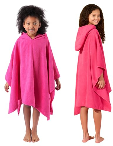 Brentfords Poncho Towel Short Sleeve Quick Dry Absorbent Beach Swim Childrens Travel Wrap Hooded Holiday Spa Pool Kids Dry Changing Robe - Pink