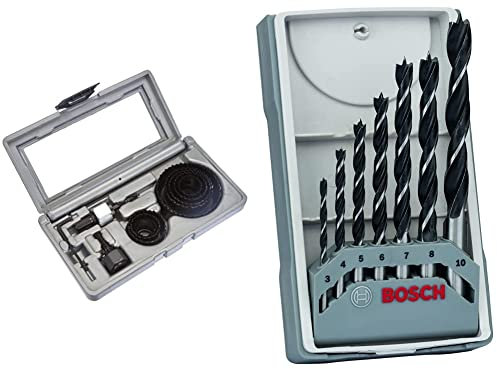 Bosch Accessories 2607019450 X-line Lames scie cloche 11 pièces & Bosch Professional 7 pces. Kit de forets à bois hélicoïdaux