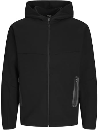 JACK & JONES Sweat à Capuche pour Homme, avec Fermeture éclair, Couleur Unie, avec Fermeture éclair, Noir (Black), M