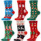 Chaussettes de Noël Femme Christmas Chaussettes Femme Fantaisie 6 Paires Coton Chaussette Drole Cadeaux de Noël pour les Femmes Hommes 36-40