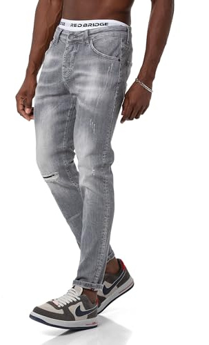 Red Bridge Herren Jeans Hose Denim Pants Destroyed-Look Grau-W32-L32