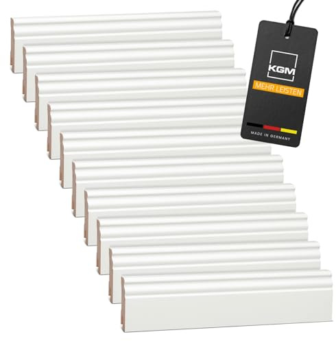 KGM Hamburger Massivholz Sockelleiste - Weiß - 2400 x 18 x 70 mm - 40 Stk. | Kiefer lackiert, Fußbodenleiste, Altberliner Profil, Wandabschluss, Kabelkanal, lösemittelfrei, für Laminat & Vinyl, 96m