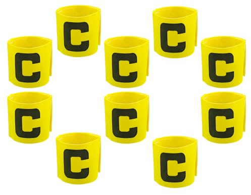 Hosifiy 10Pcs Fußball Kapitänsbinde, Gelb Nylon Elastische Fußball Armbänder Einstellbare Fußball Kapitän Armbands C Arm Band für Jugend Erwachsene Sport Training