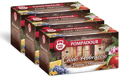 Pompadour, Infuso Caldo Abbraccio, 60 Filtri (3 Confezioni da 20 Filtri), al Gusto di Arancia e Uvetta al Rhum, Ideale per le Fredde Sere d'Inverno, Senza Lattosio, Glutine e Allergeni, Vegan
