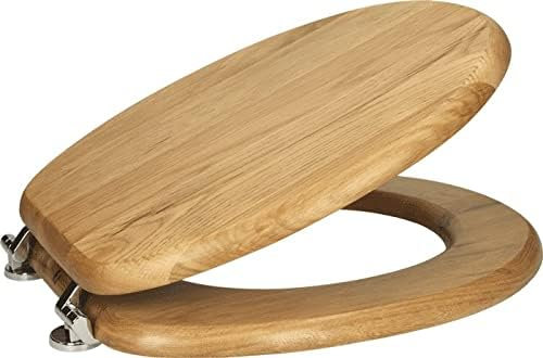 BAYSTONE Oak Wooden Bathroom Toilet Seat Bottom Fitting Chrome Hinges Fixings Included
