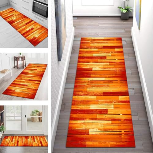 Teppich Läufer Lang Küche Flur Wohnraum Teppichläufer Rutschfest Waschbar Küchenläufer Teppichmatten Orange Gelb Rot 100X350CM Meterware Läufer Flurteppich Wohnzimmer Schlafzimmer Küchenteppich