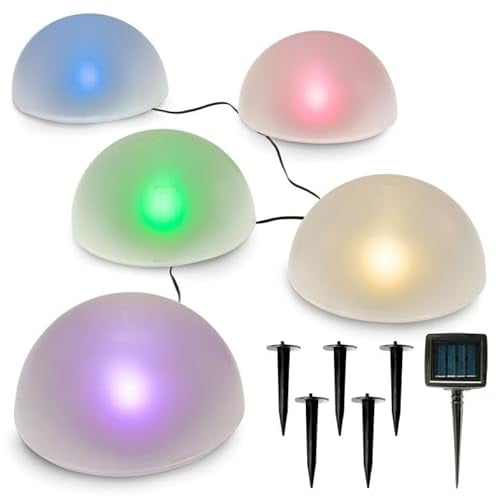 Martom SOLAR LED LED LED 5PC Bunte HALBKUGEL Lampe Solar-LED-Halbkugel-Lampen Set mit 5 Stück, wasserdichte Gartenlampen, buntes RGB, LED-Solarlampen, für den Außenbereich