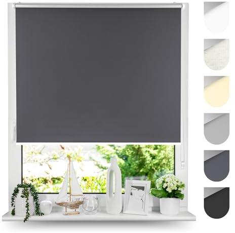 Tom'Shop Verdunkelungsrollo Klemmfix Ohne Bohren Graphit 75cm x 130cm | Thermorollo Blackout Klemmrollo Fensterrollo Seitenzugrollo mit Klemmträger für Hitzeschutz Lichtschutz Sichtschutz